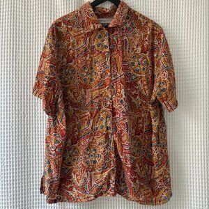 Amanda Smith 100% silk print blouse natural shell buttons women's size 24W